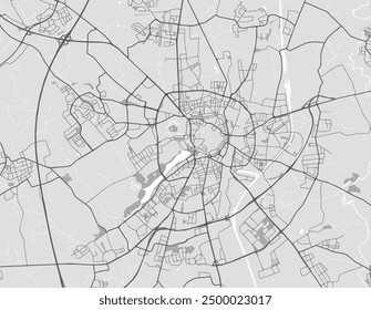 Vector city map of Munster in the Germany with black roads isolated on a grey background.