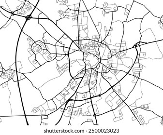 Vector city map of Munster in the Germany with black roads isolated on a white background.