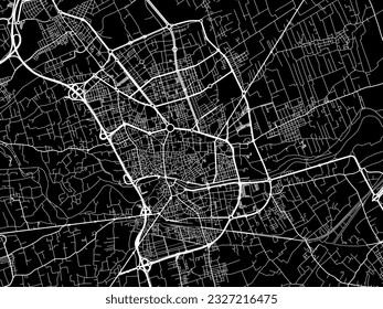 Stadtplan von Murcia in Spanien mit weißen Straßen einzeln auf schwarzem Hintergrund.