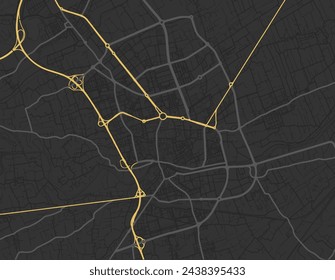 Vector Stadtplan von Murcia in Spanien mit gelben Straßen isoliert auf einem braunen Hintergrund.