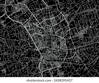 Vector Stadtplan von Murcia in Spanien mit weißen Straßen isoliert auf einem schwarzen Hintergrund.