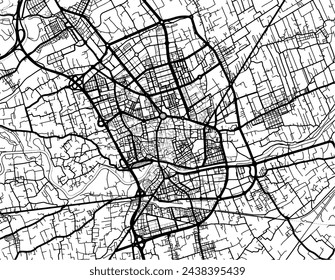 Stadtplan von Murcia in Spanien mit schwarzen Straßen isoliert auf einem weißen Hintergrund.