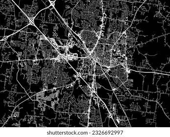 Mapa de la ciudad vectorial de Murfreesboro Tennessee en los Estados Unidos de América con caminos blancos aislados en un fondo negro.
