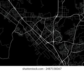 Vector city map of Murrieta California in the United States of America with white roads isolated on a black background.