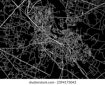 Vector city map of Muzaffarpur in the Republic of India with white roads isolated on a black background.