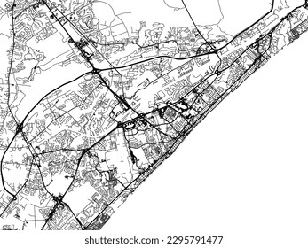 Vector city map of Myrtle Beach South Carolina in the United States of America with black roads isolated on a white background.