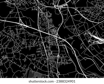 Mapa de la ciudad vectorial de Myslow en Polonia con caminos blancos aislados en un fondo negro.