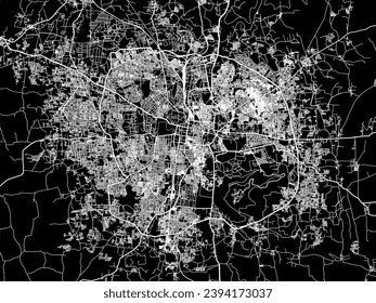 Vector city map of Mysore in the Republic of India with white roads isolated on a black background.
