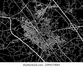 Mapa vectorial de Nadiad en la República de India con caminos blancos aislados en un fondo negro.