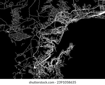 Vector city map of Nakhodka in the Russian Federation with white roads isolated on a black background.