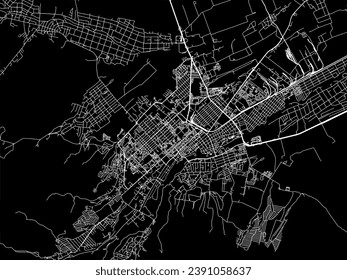 Vector city map of Nalchik in the Russian Federation with white roads isolated on a black background.