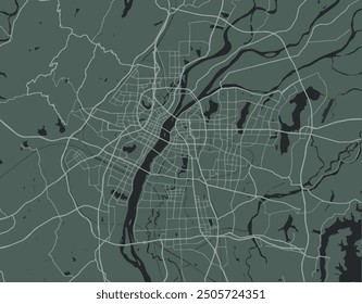 Vector city map of Nanchang in the People's Republic of China with white roads isolated on a green background.