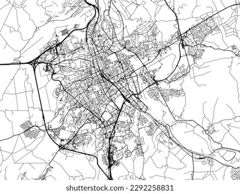 Stadtplan von Nancy in Frankreich mit schwarzen Straßen einzeln auf weißem Hintergrund.