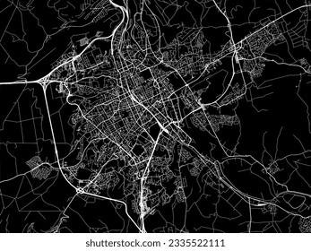 Stadtplan von Nancy in Frankreich mit weißen Straßen einzeln auf schwarzem Hintergrund.