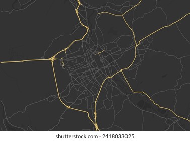 Stadtplan von Nancy in Frankreich mit gelben Straßen einzeln auf braunem Hintergrund.