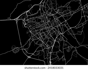 Stadtplan von Nancy in Frankreich mit weißen Straßen einzeln auf schwarzem Hintergrund.