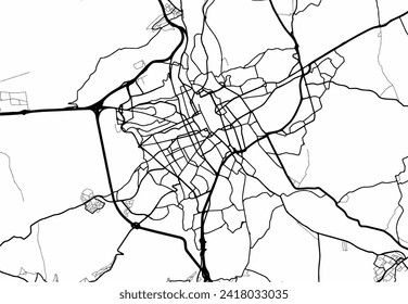 Stadtplan von Nancy in Frankreich mit schwarzen Straßen einzeln auf weißem Hintergrund.