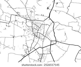 Vector city map of Nanded in the Republic of India with black roads isolated on a white background.