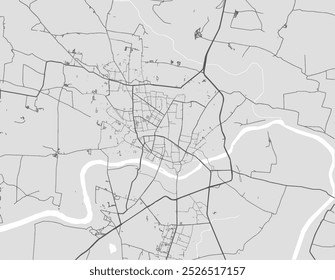 Vector city map of Nanded in the Republic of India with black roads isolated on a grey background.