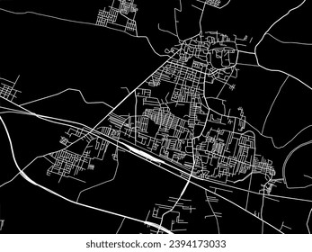 Mapa vectorial de Nandyal en la República de India con caminos blancos aislados en un fondo negro.
