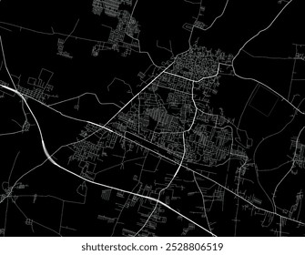 Mapa de cidade vetorial de Nandyal na República da Índia com estradas brancas isoladas sobre um fundo preto.