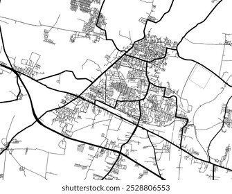 Vector city map of Nandyal in the Republic of India with black roads isolated on a white background.
