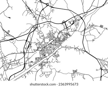 Vector city map of Nangen in the South Korea with black roads isolated on a white background.