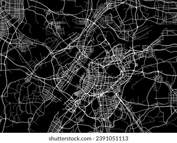 Vector city map of Nanjing in People's Republic of China (PRC) with white roads isolated on a black background.