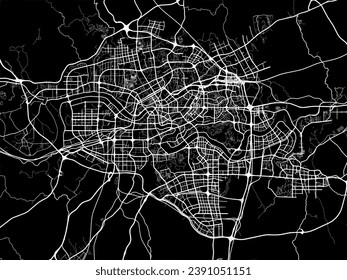 Vector city map of Nanning in People's Republic of China (PRC) with white roads isolated on a black background.