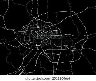 Vector city map of Nanning in People's Republic of China with white roads isolated on a black background.