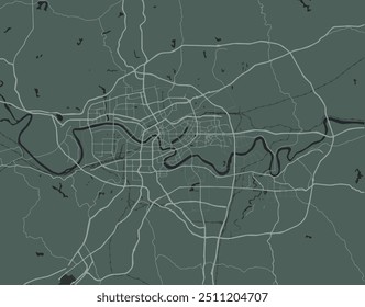 Vector city map of Nanning in People's Republic of China with white roads isolated on a green background.