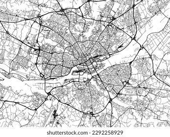 Vector city map of Nantes in the France with black roads isolated on a white background.