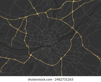 Vector city map of Nantes in France with yellow roads isolated on a brown background.