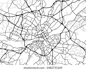 Vector city map of Nantes in France with black roads isolated on a white background.