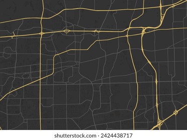 Vector city map of Naperville Illinois in the United States of America with yellow roads isolated on a brown background.