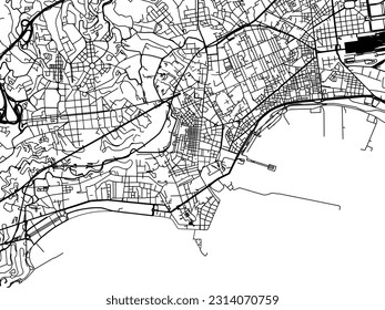 Vector city map of Napoli Centro in Italy with black roads isolated on a white background.