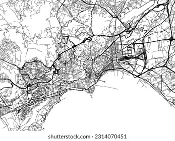 Vector city map of Napoli in Italy with black roads isolated on a white background.