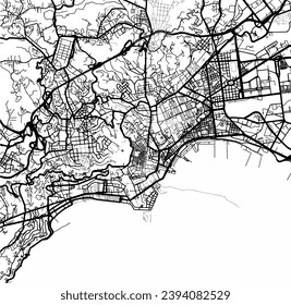 Vector city map of Napoli in Italy with black roads isolated on a white background.