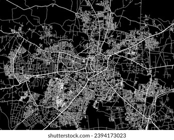 Mapa de la ciudad vectorial de Nashik en la República de India con caminos blancos aislados en un fondo negro.