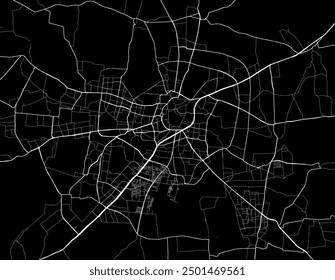Vector city map of Nashik in the Republic of India with white roads isolated on a black background.