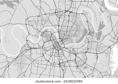 Vector city map of Nashville Tennessee in the United States with black roads isolated on a grey background