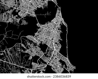 Vector city map of Natal in Brazil with white roads isolated on a black background.