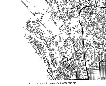 Vector city map of Navotas in the Philippines with black roads isolated on a white background.