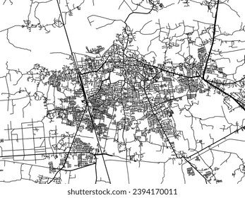 Vector city map of Navsari in the Republic of India with black roads isolated on a white background.