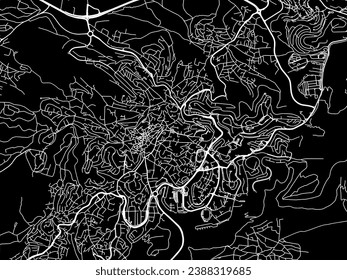 Vector city map of Nazareth in Israel with white roads isolated on a black background.