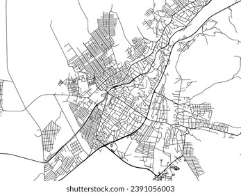 Mapa vectorial de la ciudad de Nazran en la Federación Rusa con carreteras negras aisladas en un fondo blanco.
