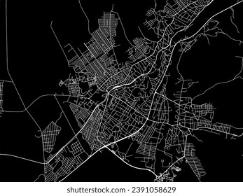 Stadtplan von Nazran in der Russischen Föderation mit weißen Straßen einzeln auf schwarzem Hintergrund.