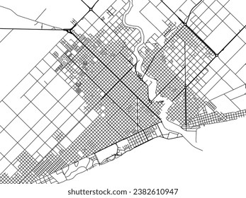 Vector city map of Necochea in Argentina with black roads isolated on a white background.
