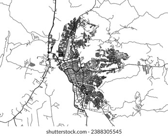 Vector city map of Neiva in Colombia with black roads isolated on a white background.