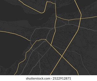 Vector city map of Nellore in the Republic of India with yellow roads isolated on a brown background.